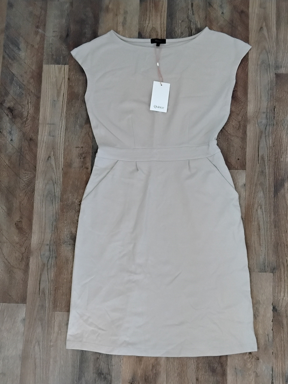 Quince Beige Cap-Sleeve Sheath Dress